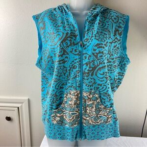 Oleg Cassini Sport Teal and Brown Paisley sleeveless Hooded Vest